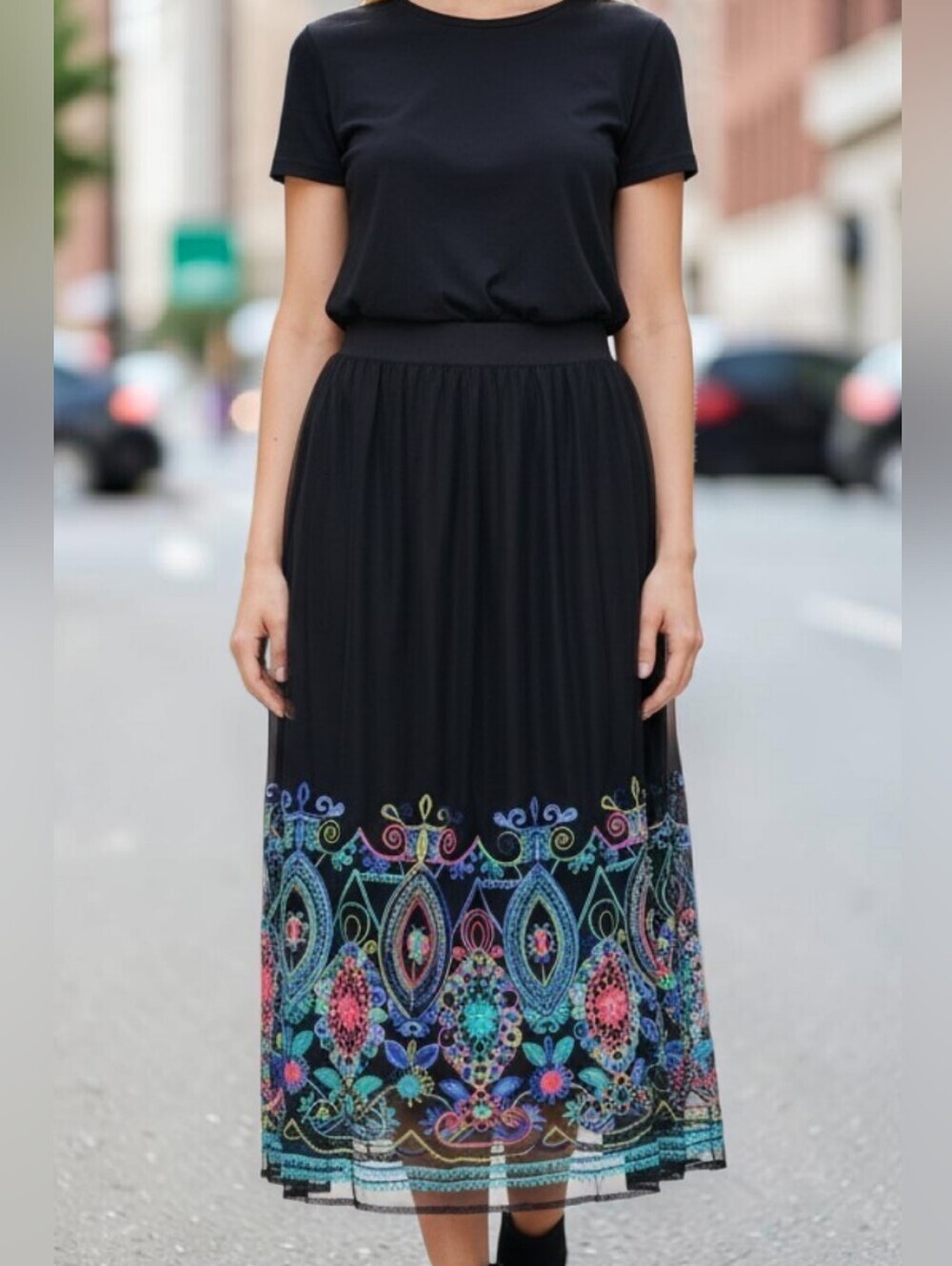 Magic Womans Size 2XL Mesh Sheer Embroidered Skirt NWT Whimsigoth-Boho Maxi